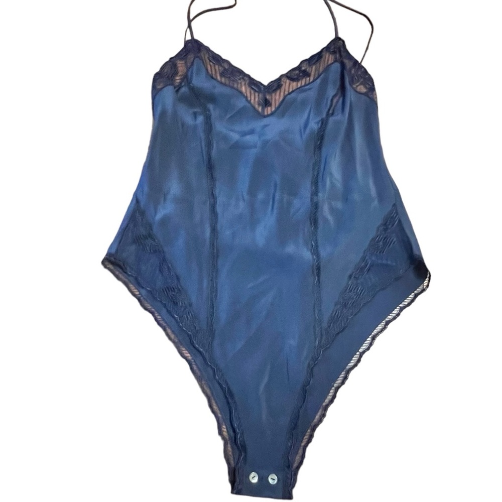 Y2K Ritratti Italy Luxury Silk Navy Teddy with Lace‎ Trim, Italian Lingerie, S